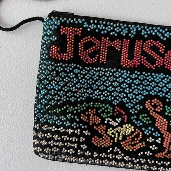 Jerusalem beaded Zippered Bag with Shoulder Strap Travel Resortwear‎ Whimsical - Picture 3 of 5